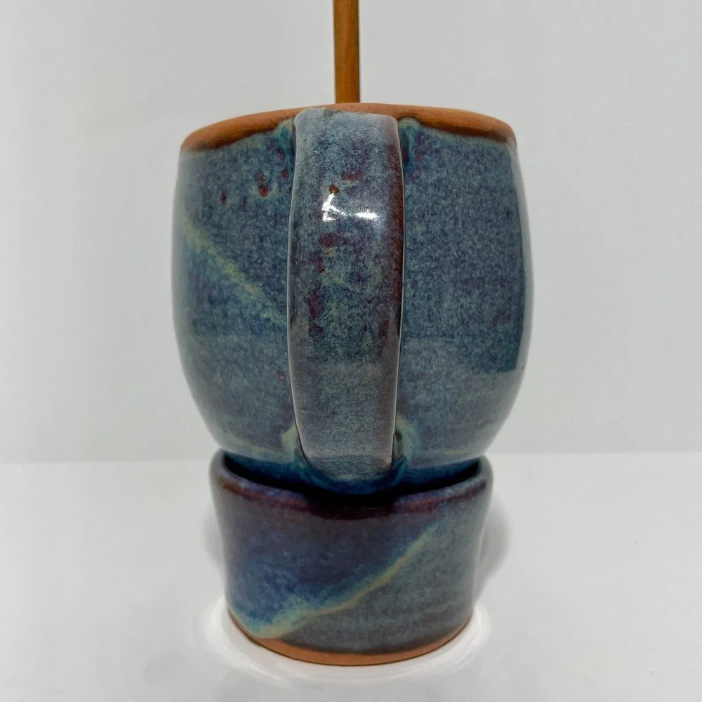 Vintage 1992 Peppertown Pottery Signed Riley Ceramic Hush Puppy Batter Set Blue